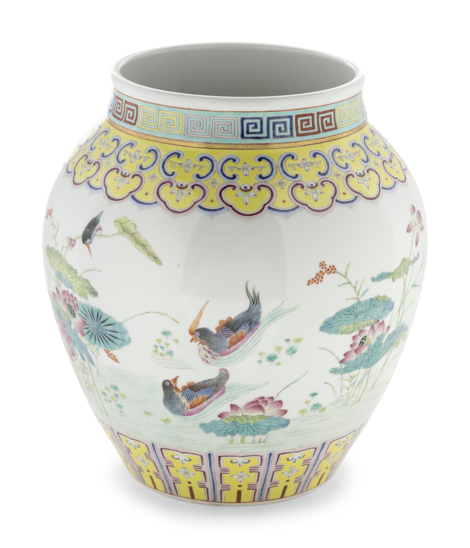 A Large Famille Rose Porcelain 'Mandarin Duck' Jar