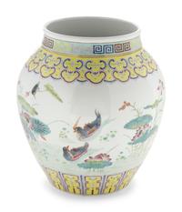 A Large Famille Rose Porcelain 'Mandarin Duck' Jar