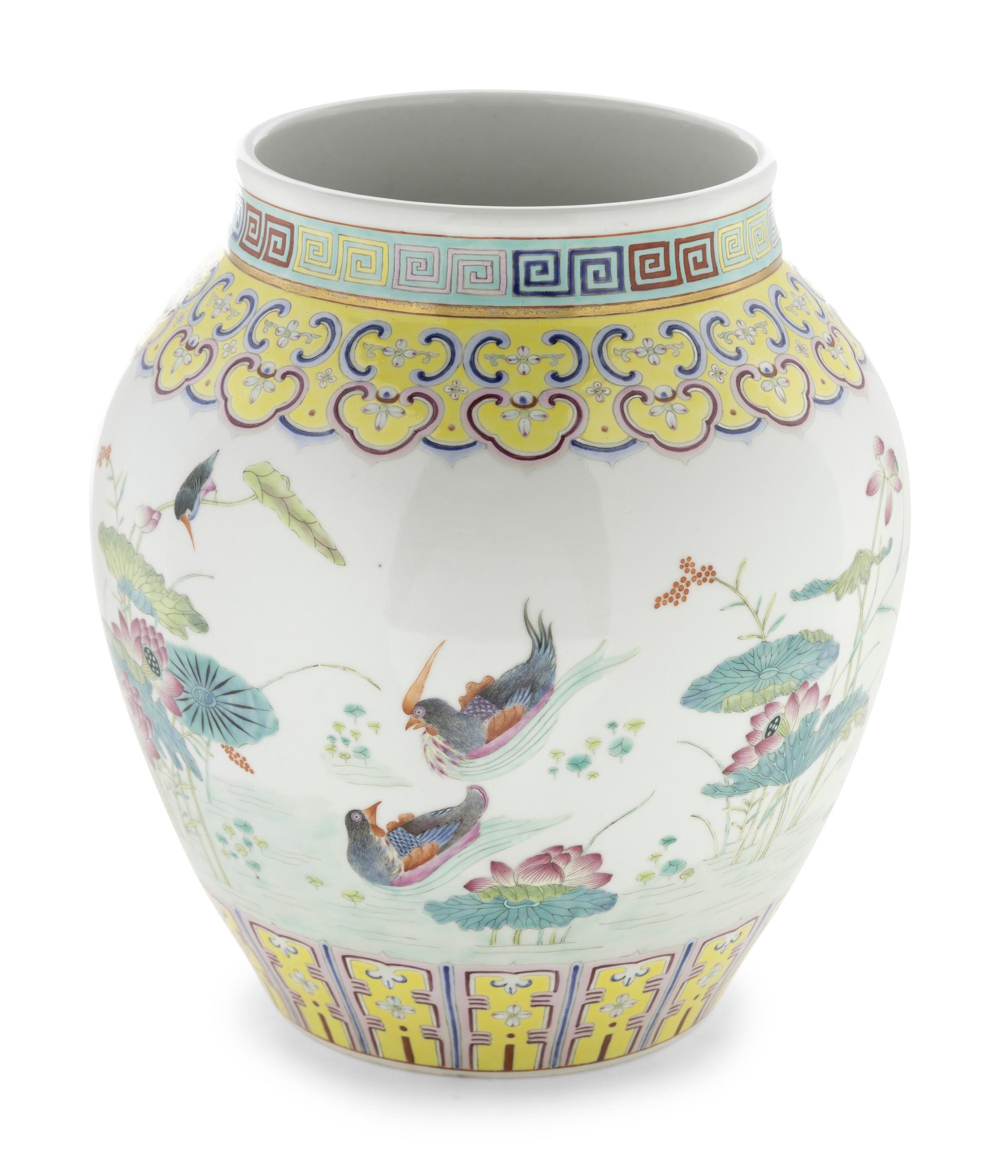 A Large Famille Rose Porcelain 'Mandarin Duck' Jar
