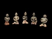Five Thai Sukhothai Celadon Glazed Pottery Figures