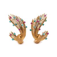 YELLOW GOLD AND GEMSTONE EARCLIPS