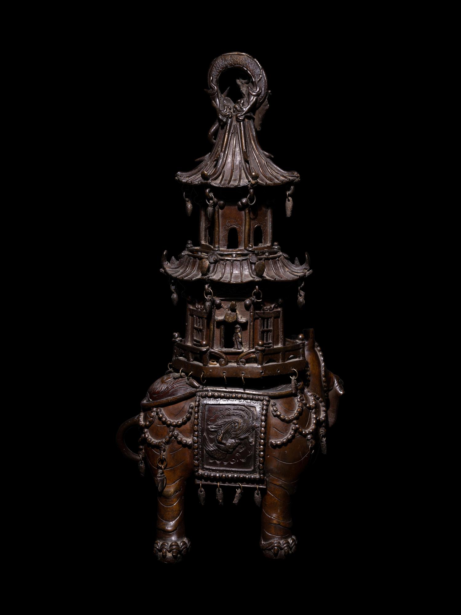 A Chinese Bronze Elephant-Form Incense Burner