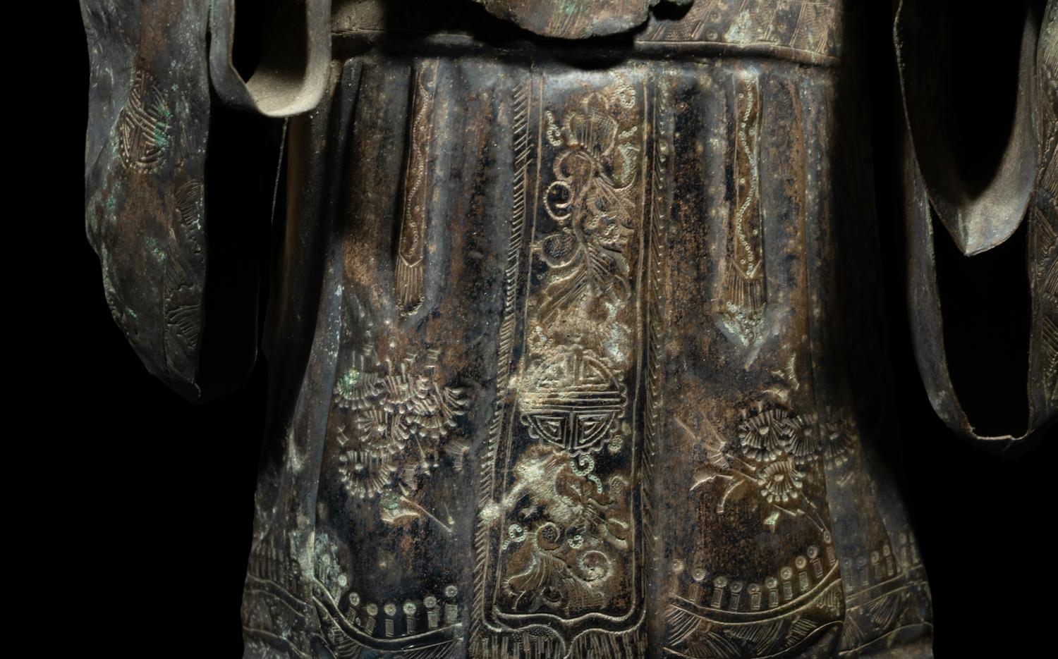 A Chinese Silver Figure of Shoulao and A Chinese Bronze Incense Burner