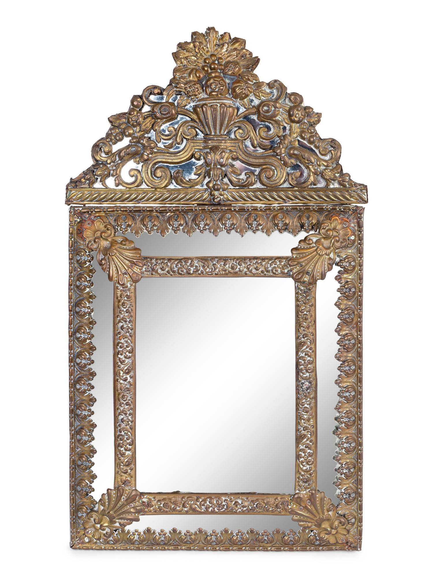 Two Dutch Baroque Style Repousséd Brass Mirrors — 19TH/20TH CENTURY