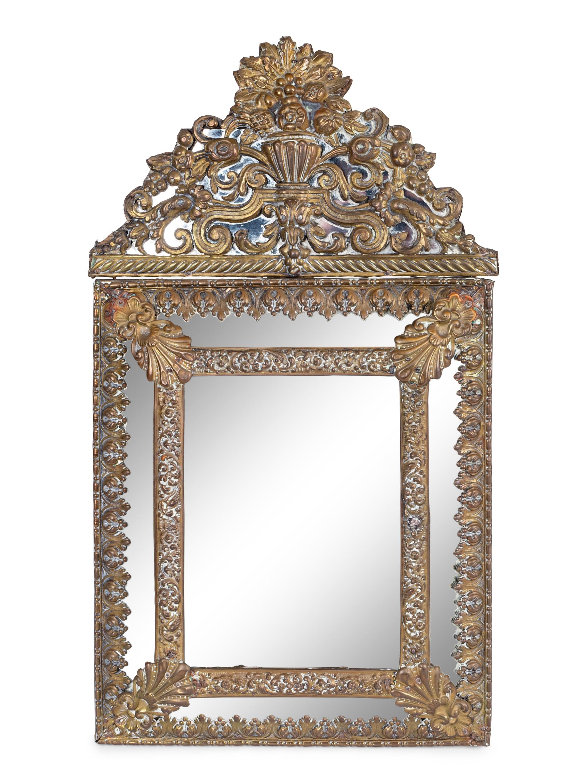Two Dutch Baroque Style Repousséd Brass Mirrors — 19TH/20TH CENTURY
