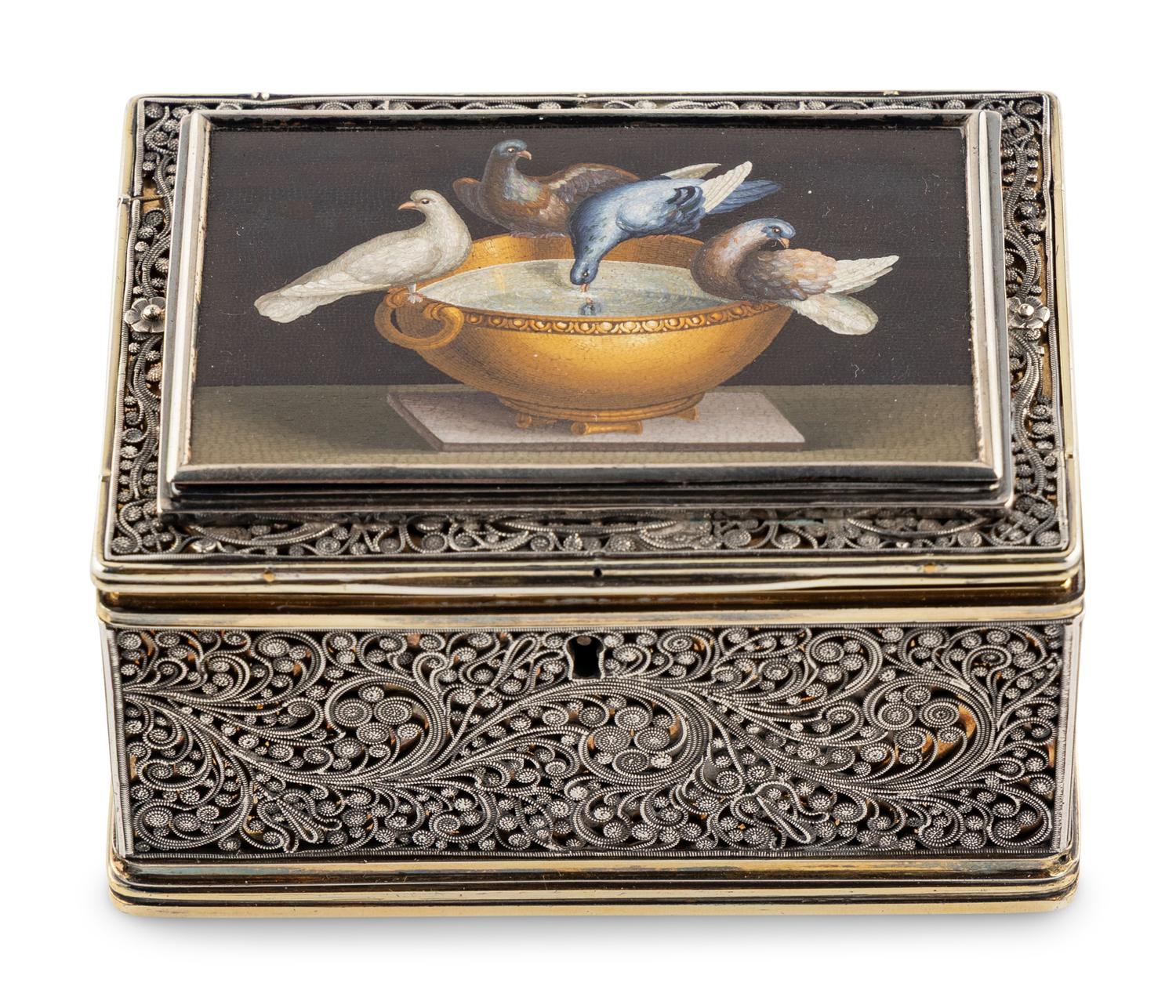 A Scottish Silver and Italian Micromosaic-Inset Snuff Box