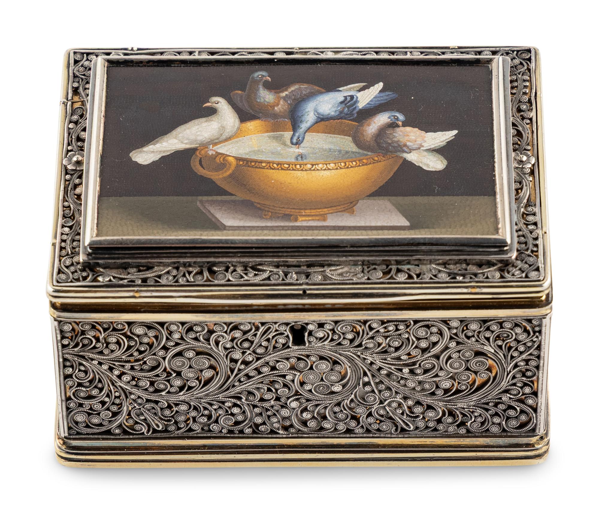 A Scottish Silver and Italian Micromosaic-Inset Snuff Box