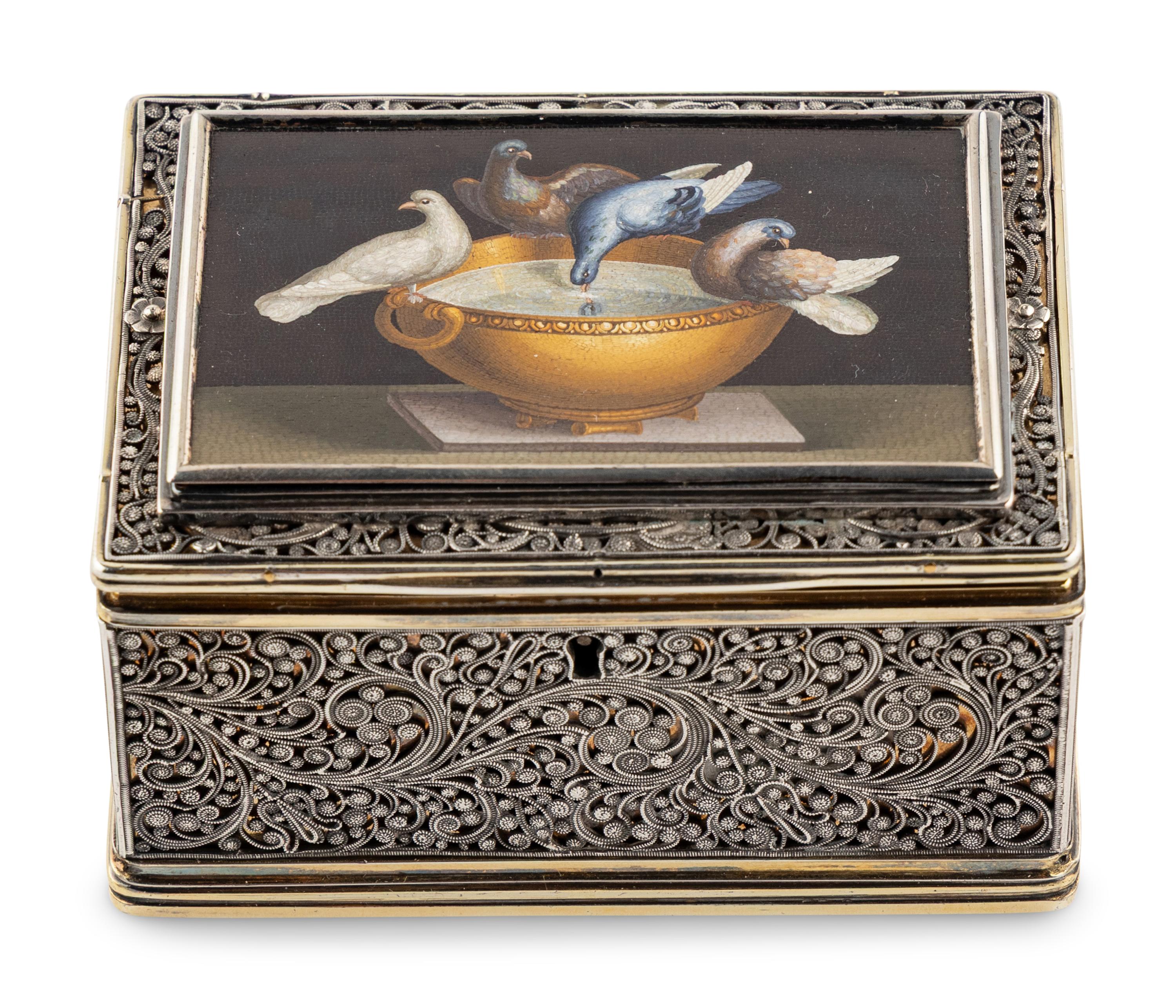 A Scottish Silver and Italian Micromosaic-Inset Snuff Box