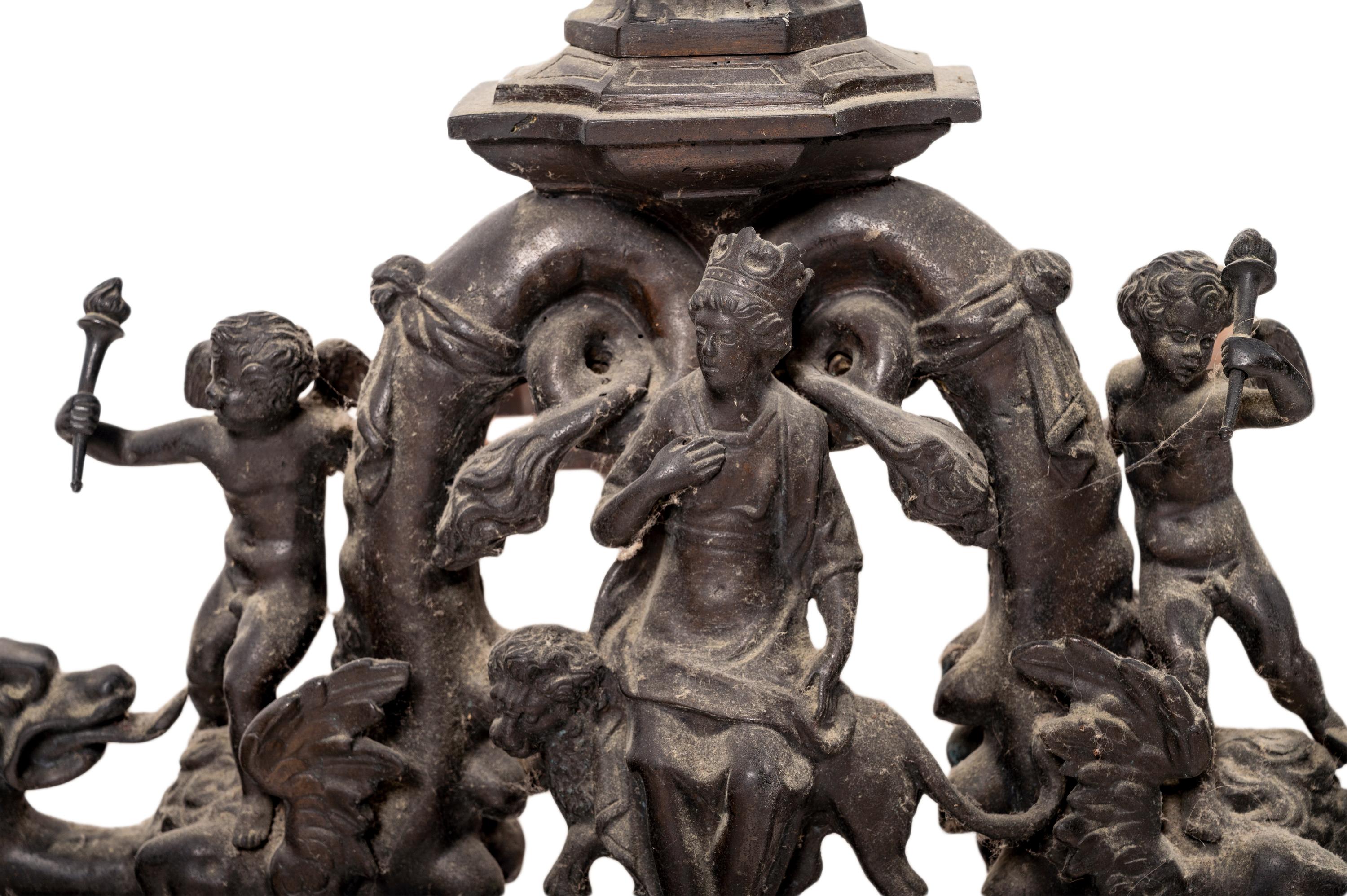 A Pair of Baroque Style Bronze Figural Andirons