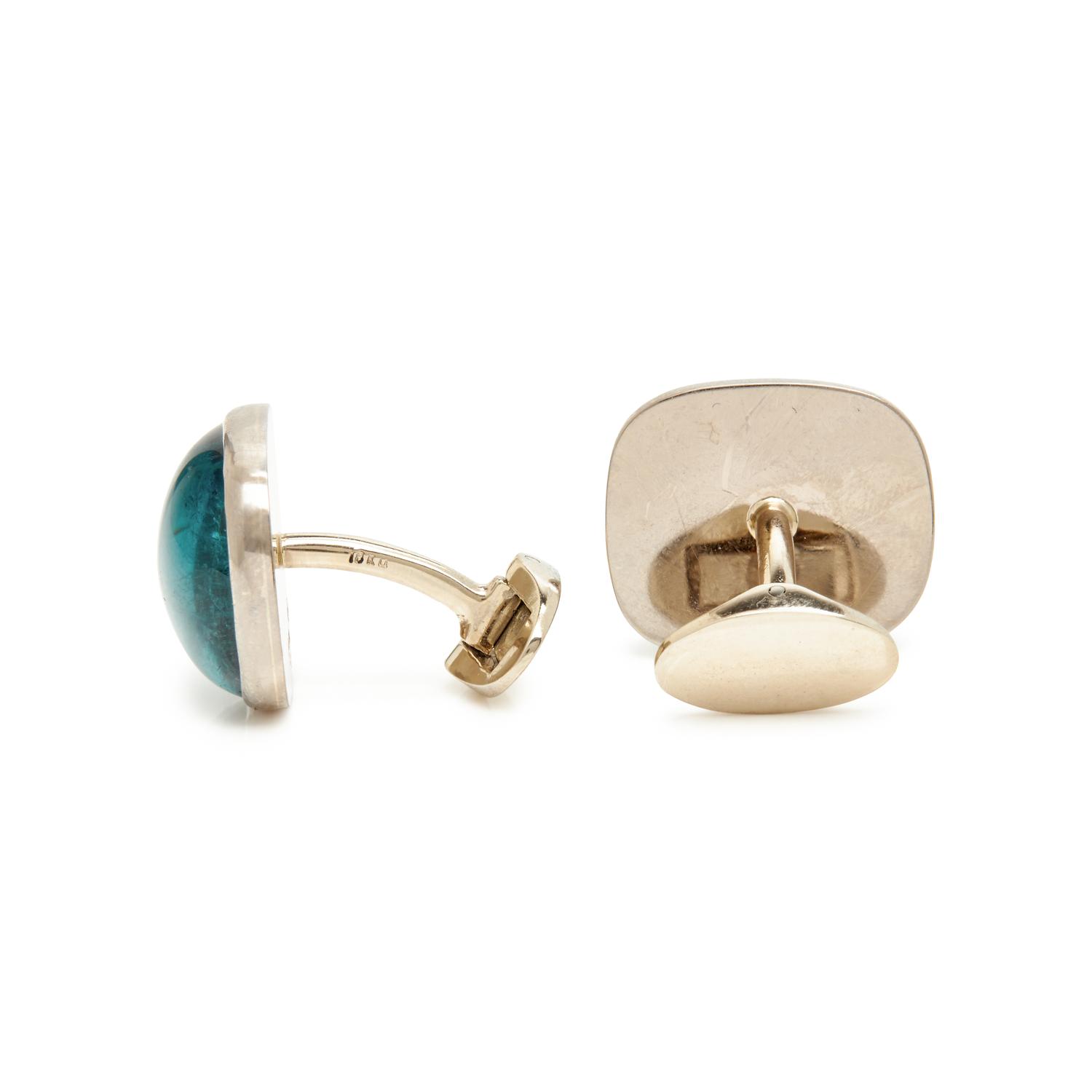 WHITE GOLD AND INDICOLITE TOURMALINE CUFFLINKS