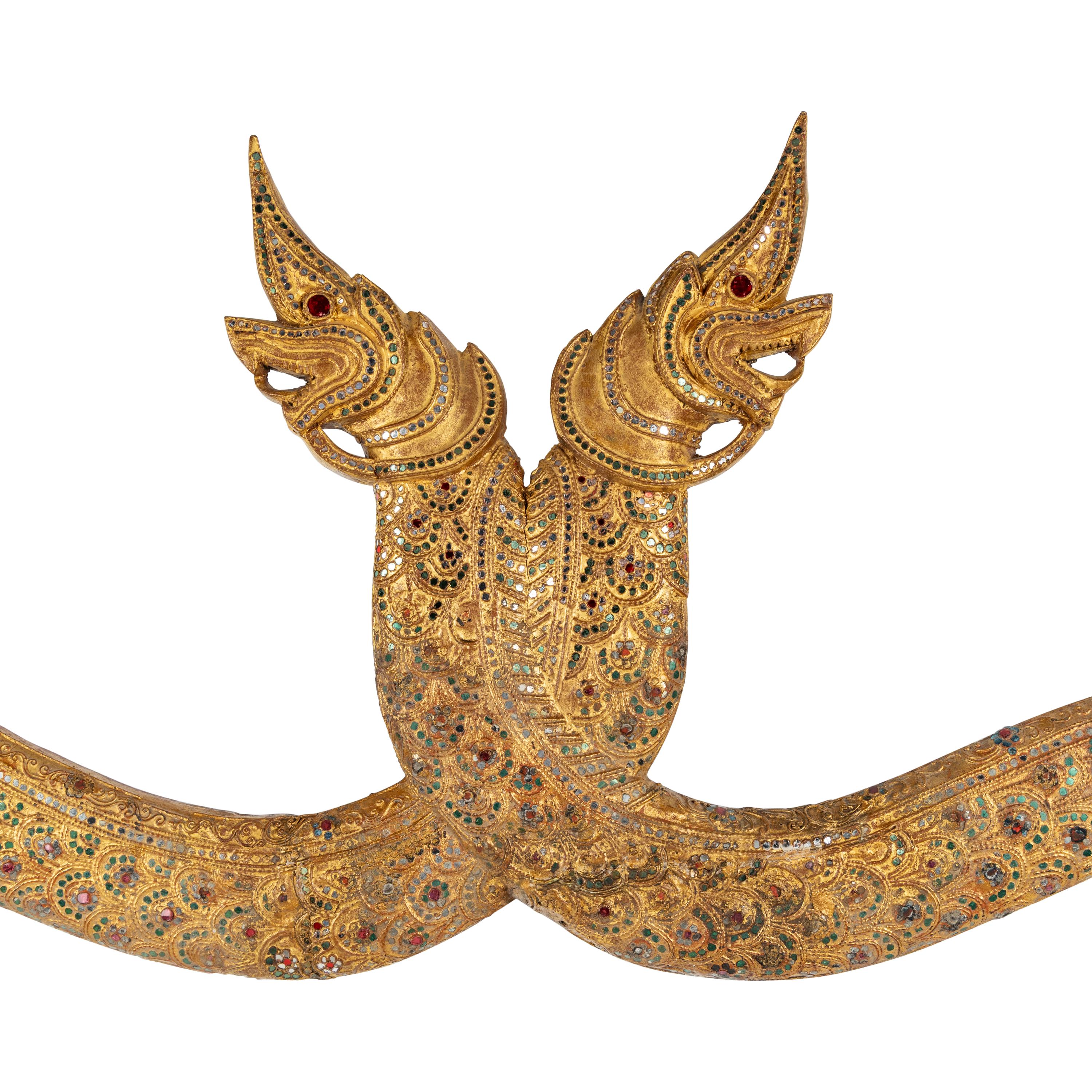 A Thai Giltwood Naga Transom Ornament