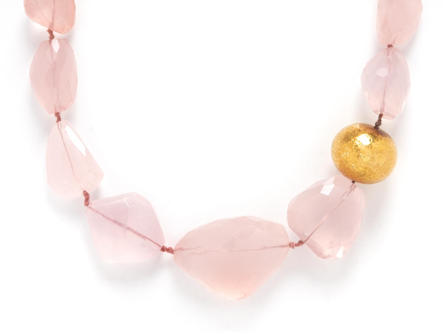 ROSE QUARTZ AND GOLD BEAD NECKLACE