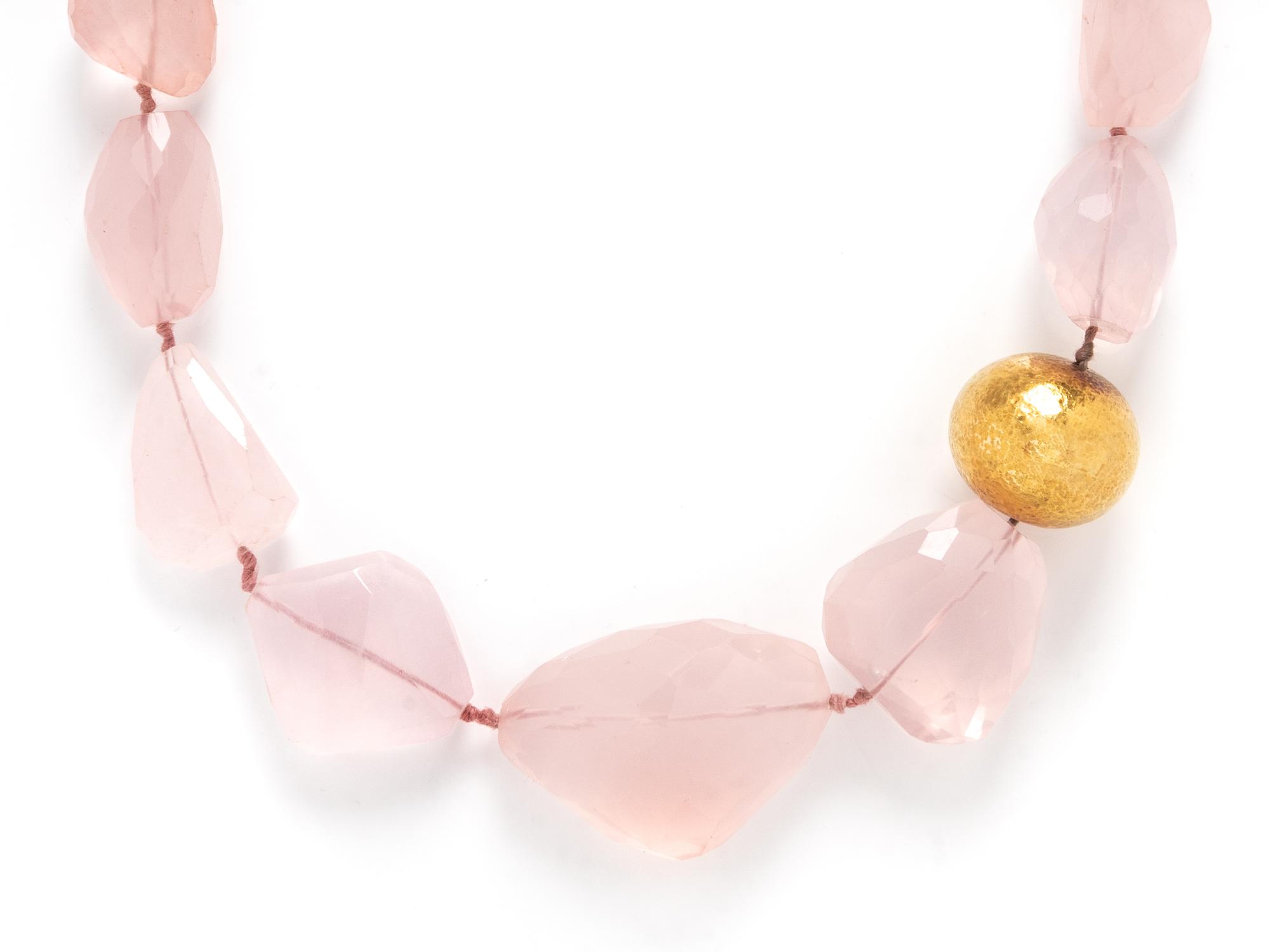 ROSE QUARTZ AND GOLD BEAD NECKLACE