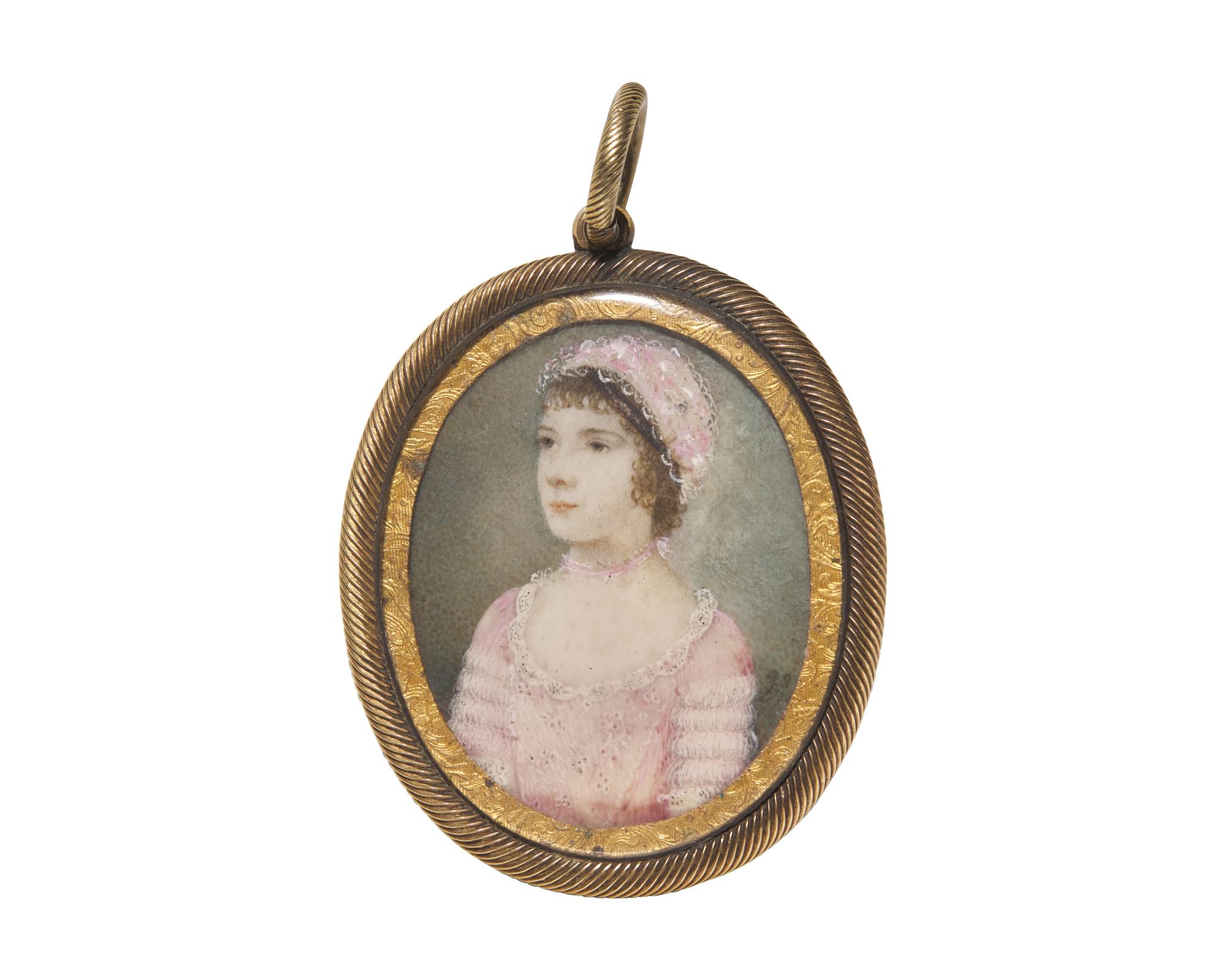 Gervase Spencer (English, 1715-1763), A Portrait Miniature Of A Young Girl In Pink Dress And Bonnet