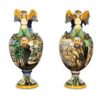 A Pair of Italian Majolica Urns