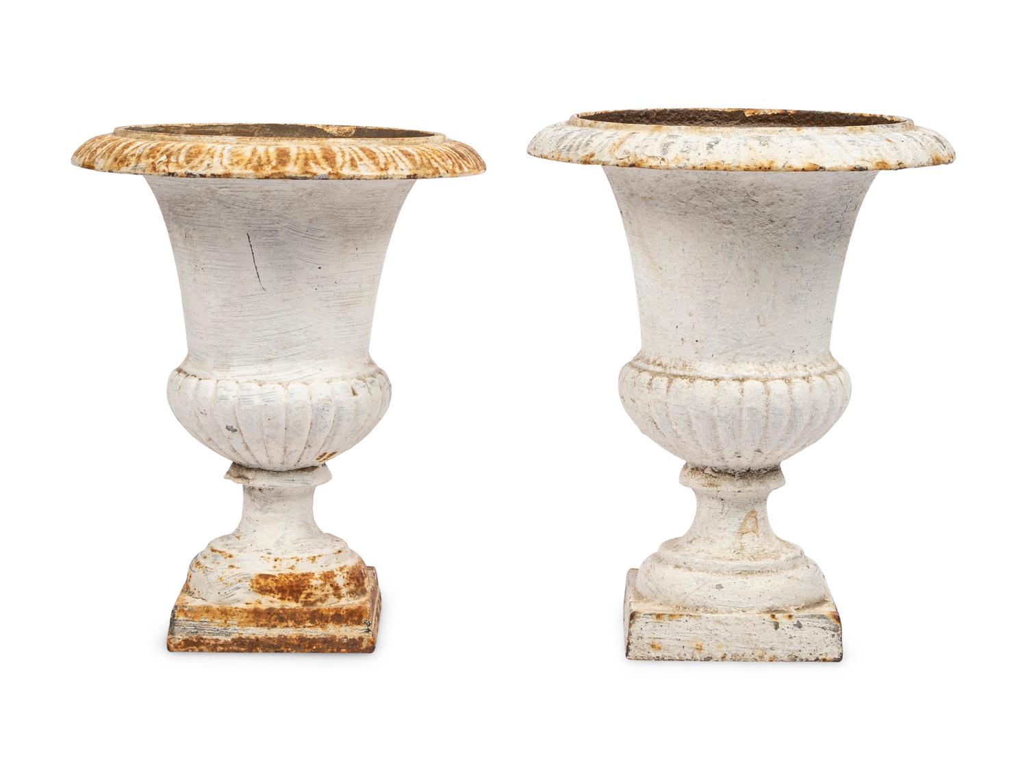 A Near Pair of White-Painted Iron Jardinières