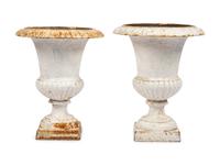 A Near Pair of White-Painted Iron Jardinières