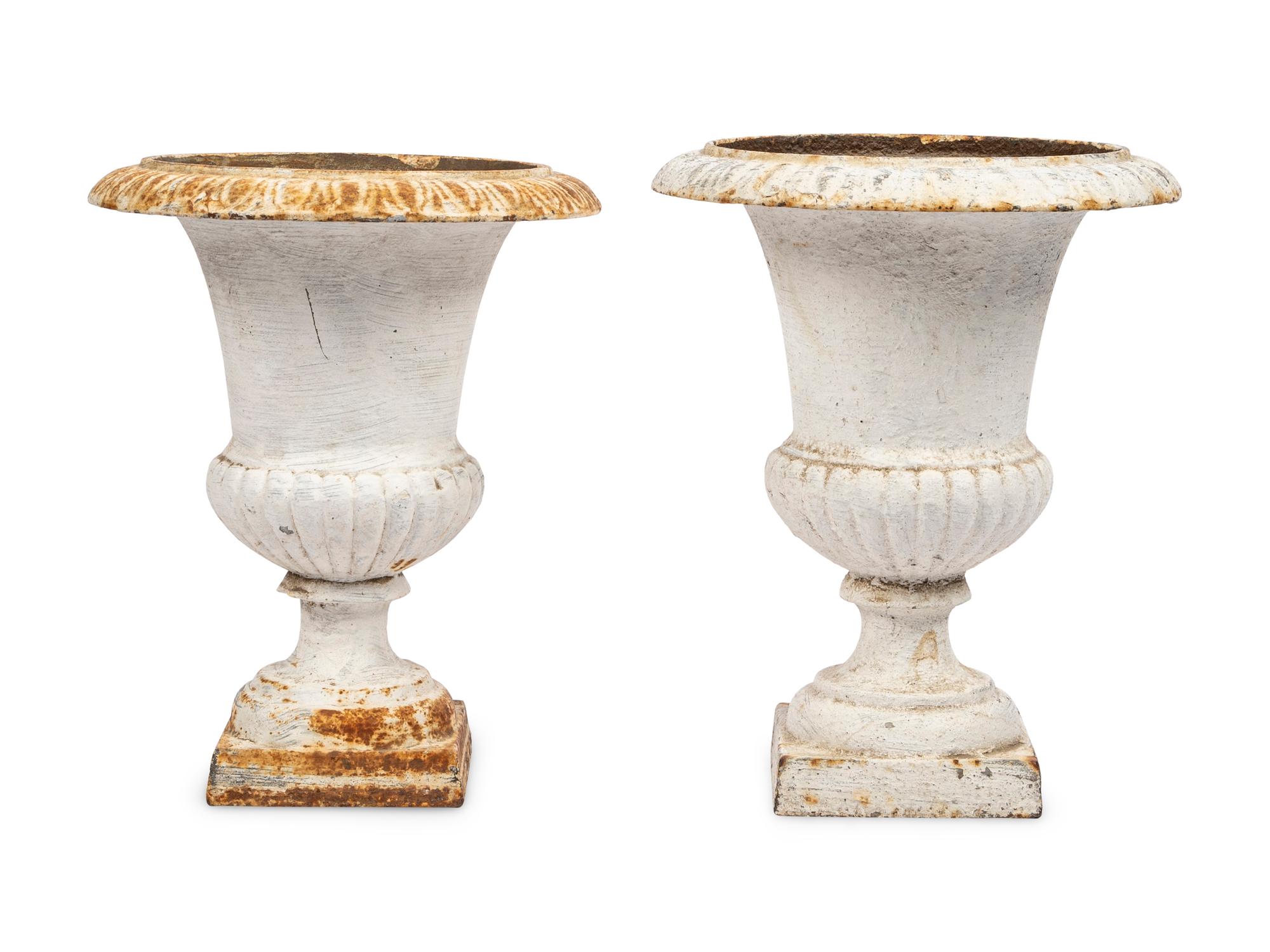 A Near Pair of White-Painted Iron Jardinières