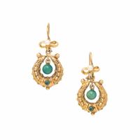 Yellow Gold, Seed Pearl, and Hardstone Earrings