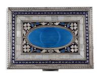 A Cooke and Kelvey Enamel and Mother of Pearl-Inset Silver Box