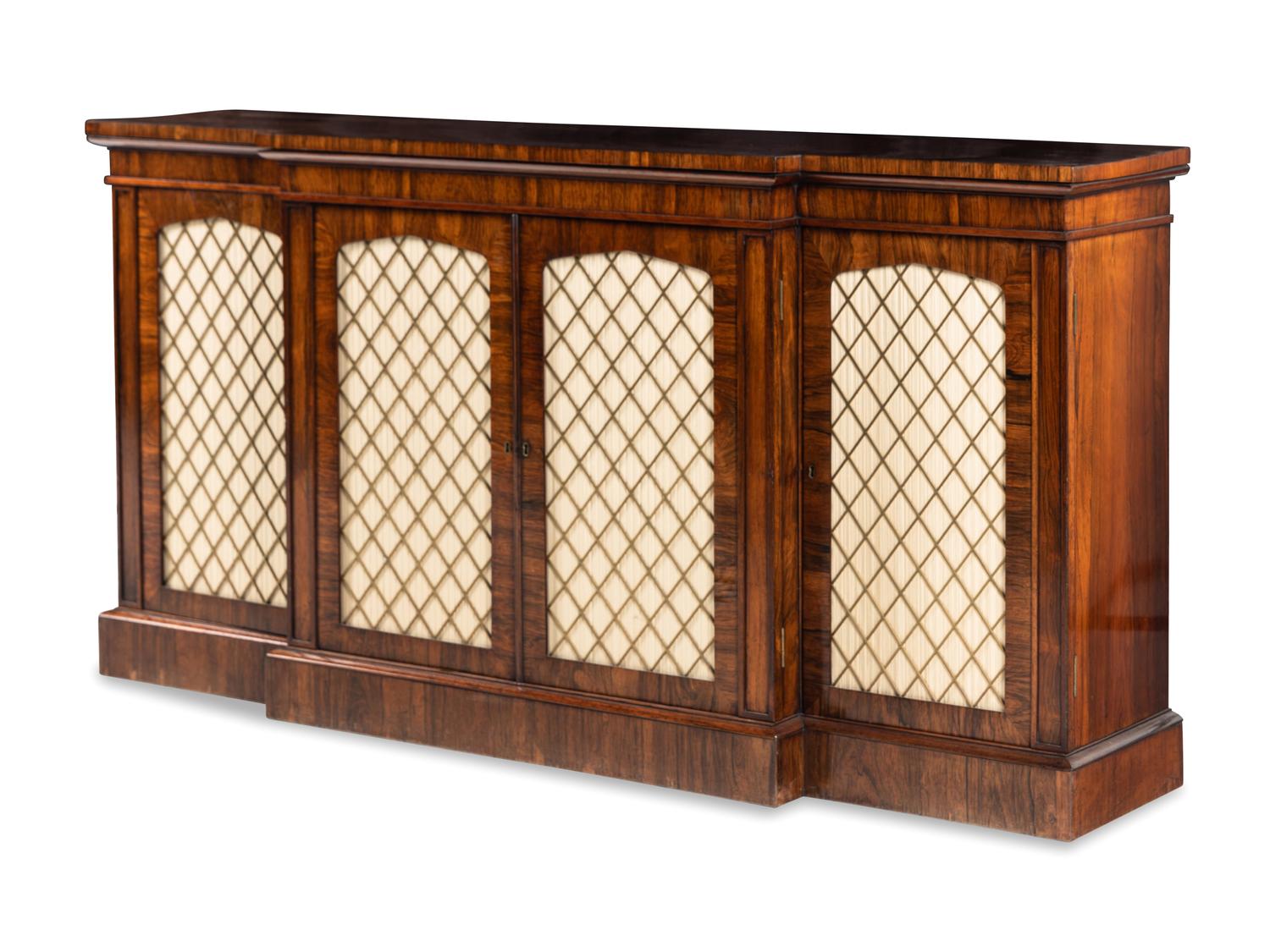 A Regency Rosewood Breakfront Console Cabinet
