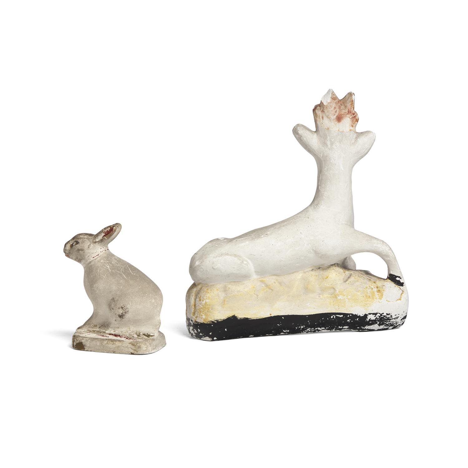 A Chalkware Goat and Rabbit Figure