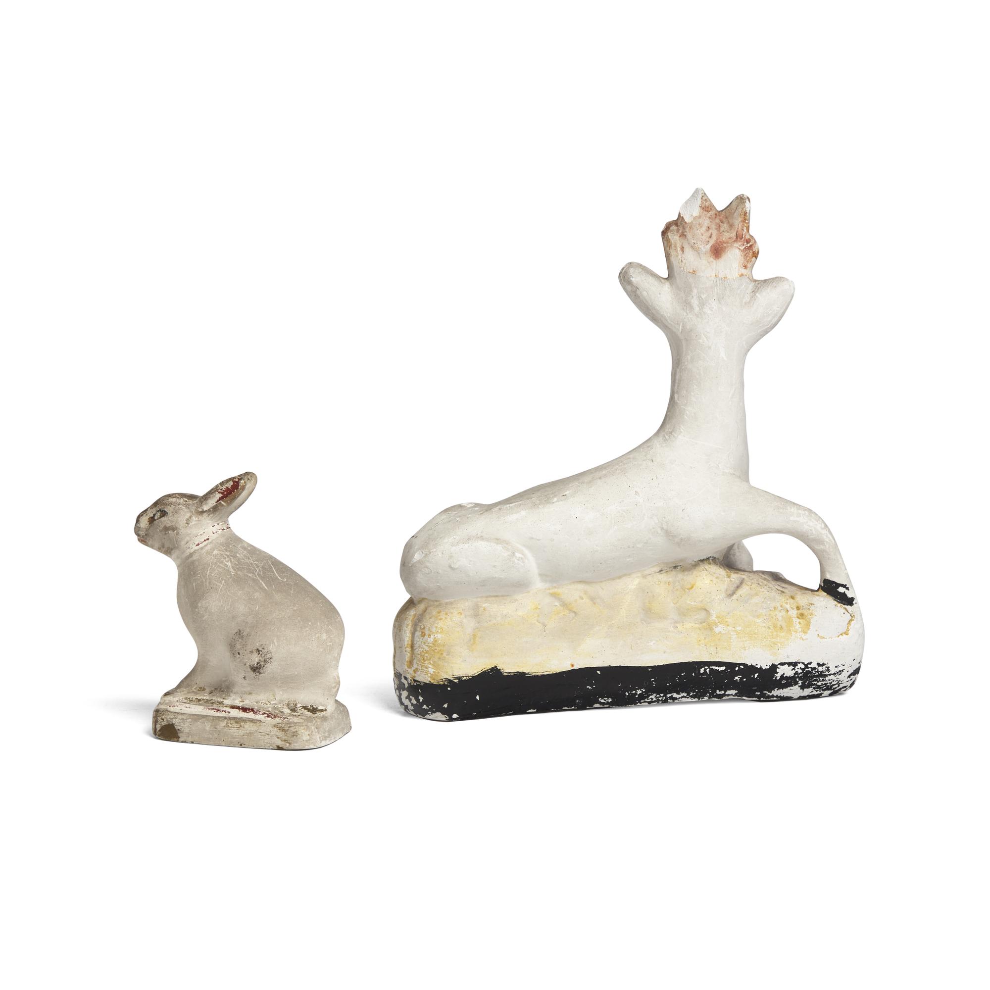 A Chalkware Goat and Rabbit Figure