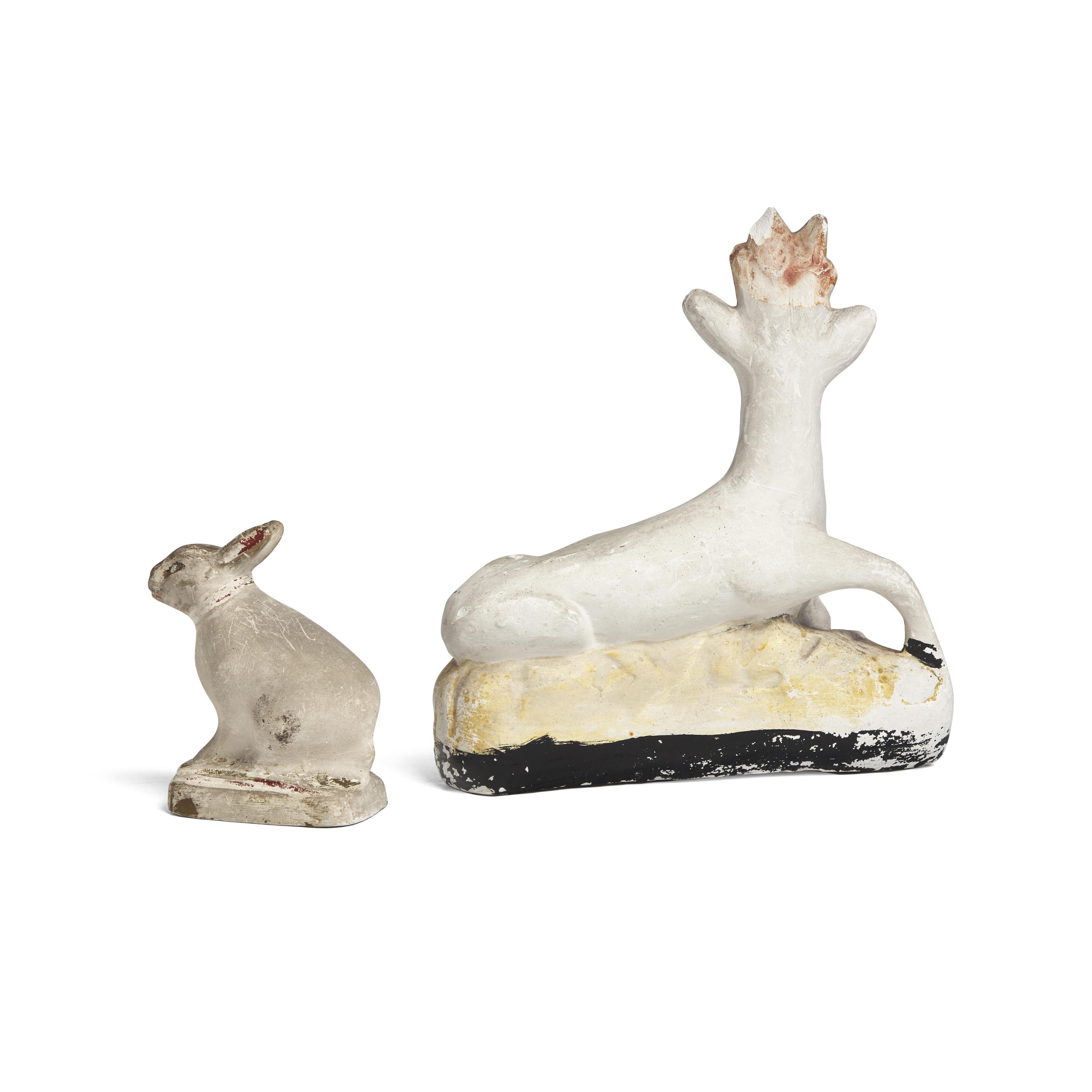 A Chalkware Goat and Rabbit Figure