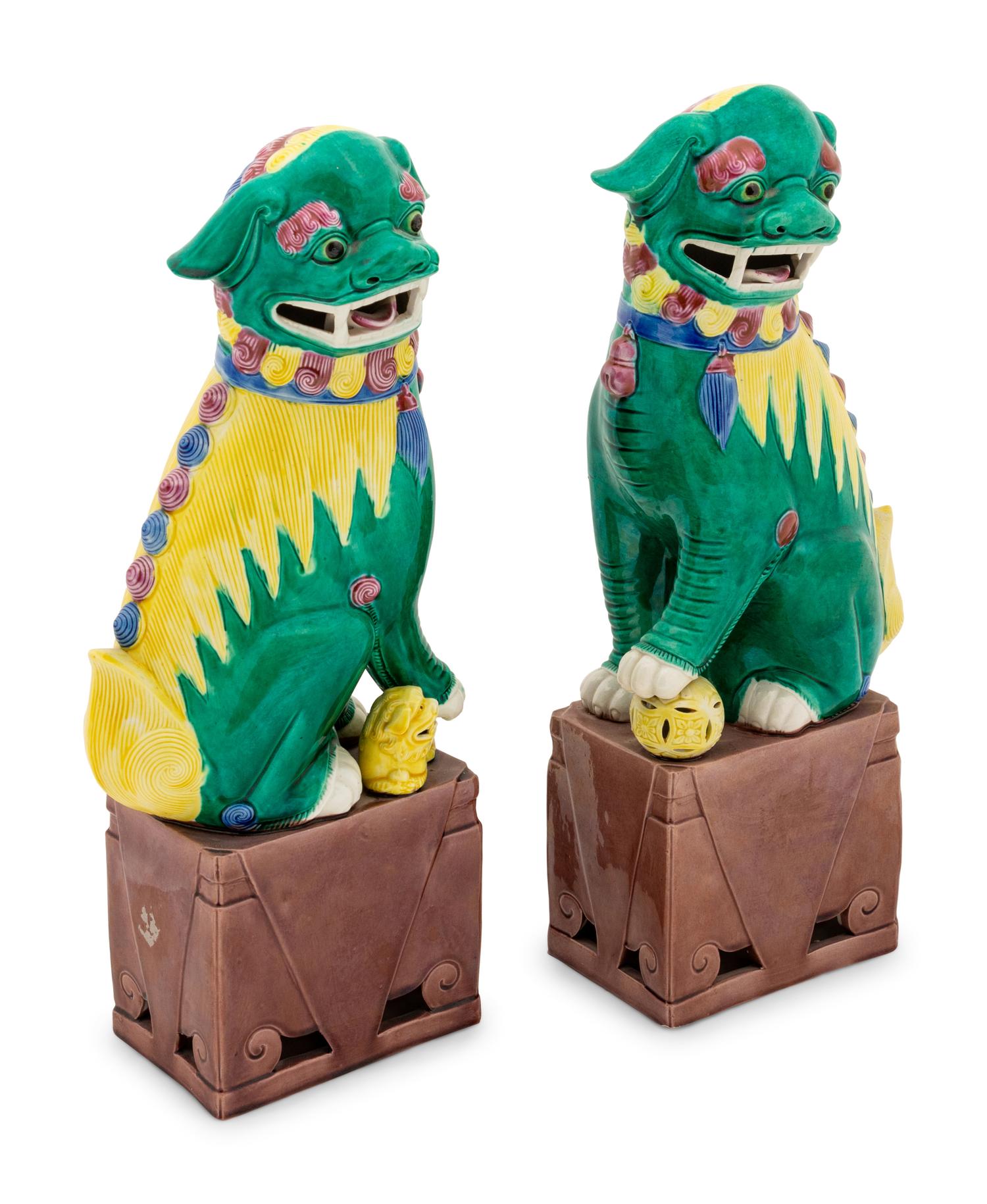A Pair of Chinese Ceramic Guardian Lions