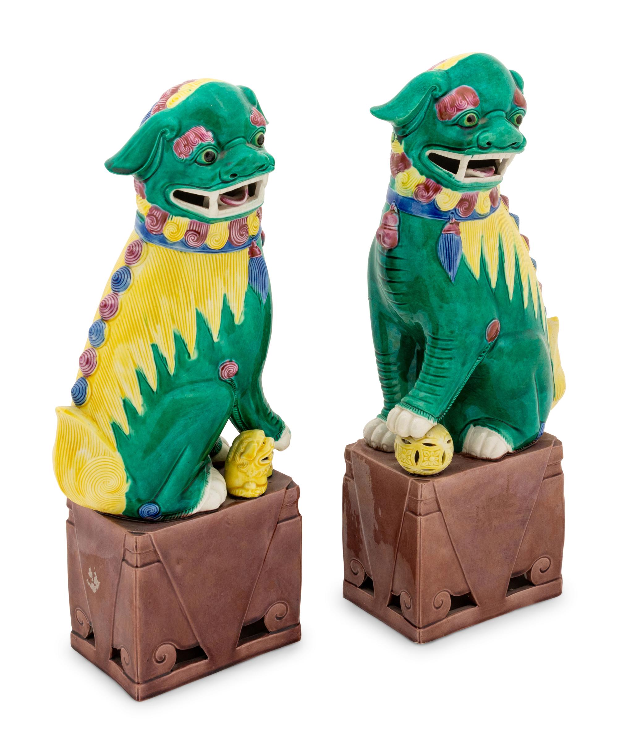 A Pair of Chinese Ceramic Guardian Lions