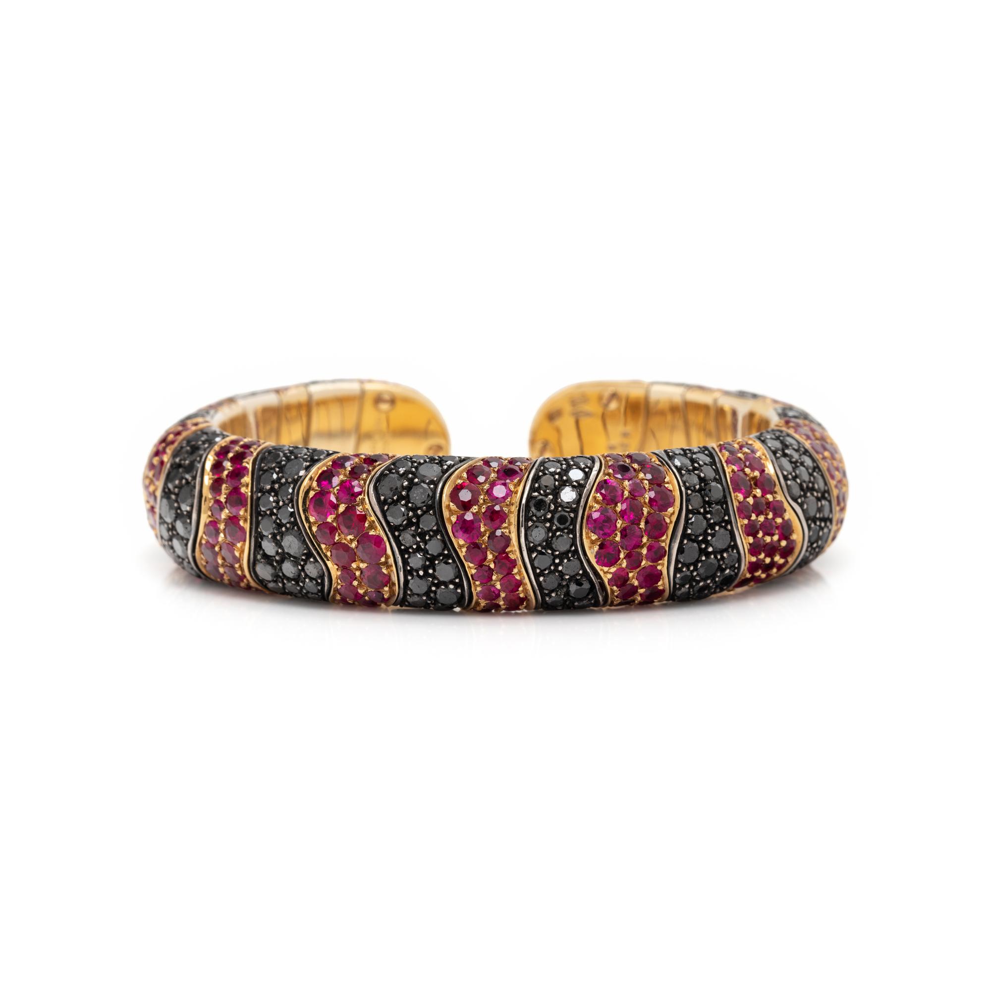 DE GRISOGONO, BLACK DIAMOND AND RUBY CUFF BRACELET