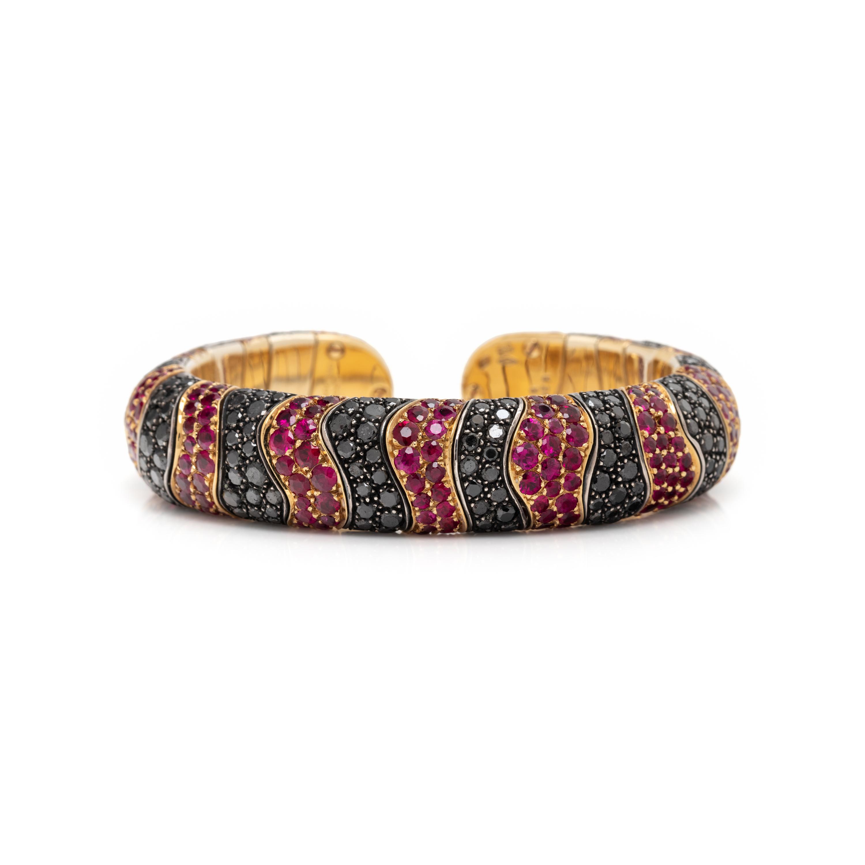 DE GRISOGONO, BLACK DIAMOND AND RUBY CUFF BRACELET