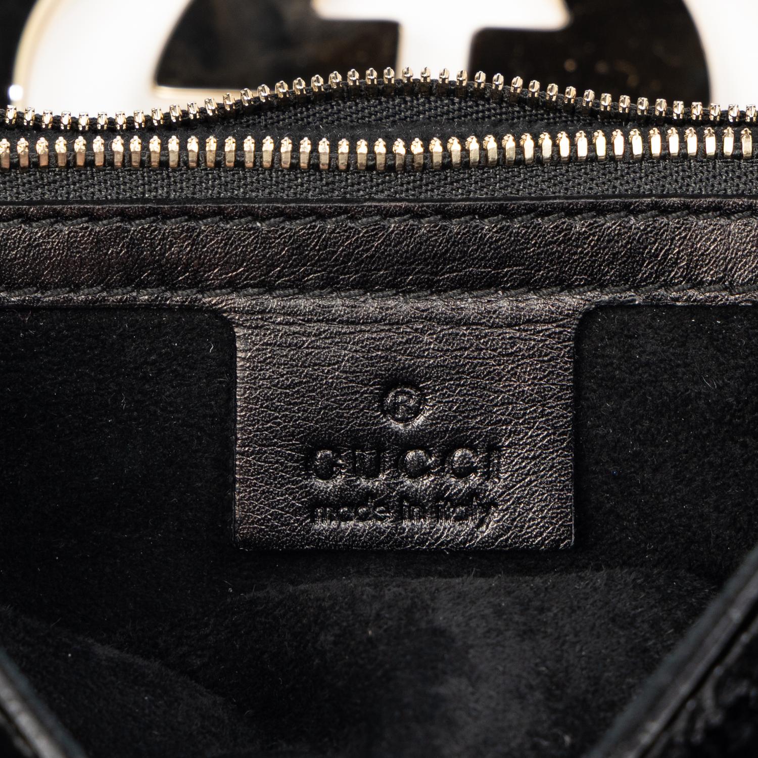 GUCCI, BLACK PATENT BRITT TOTE BAG