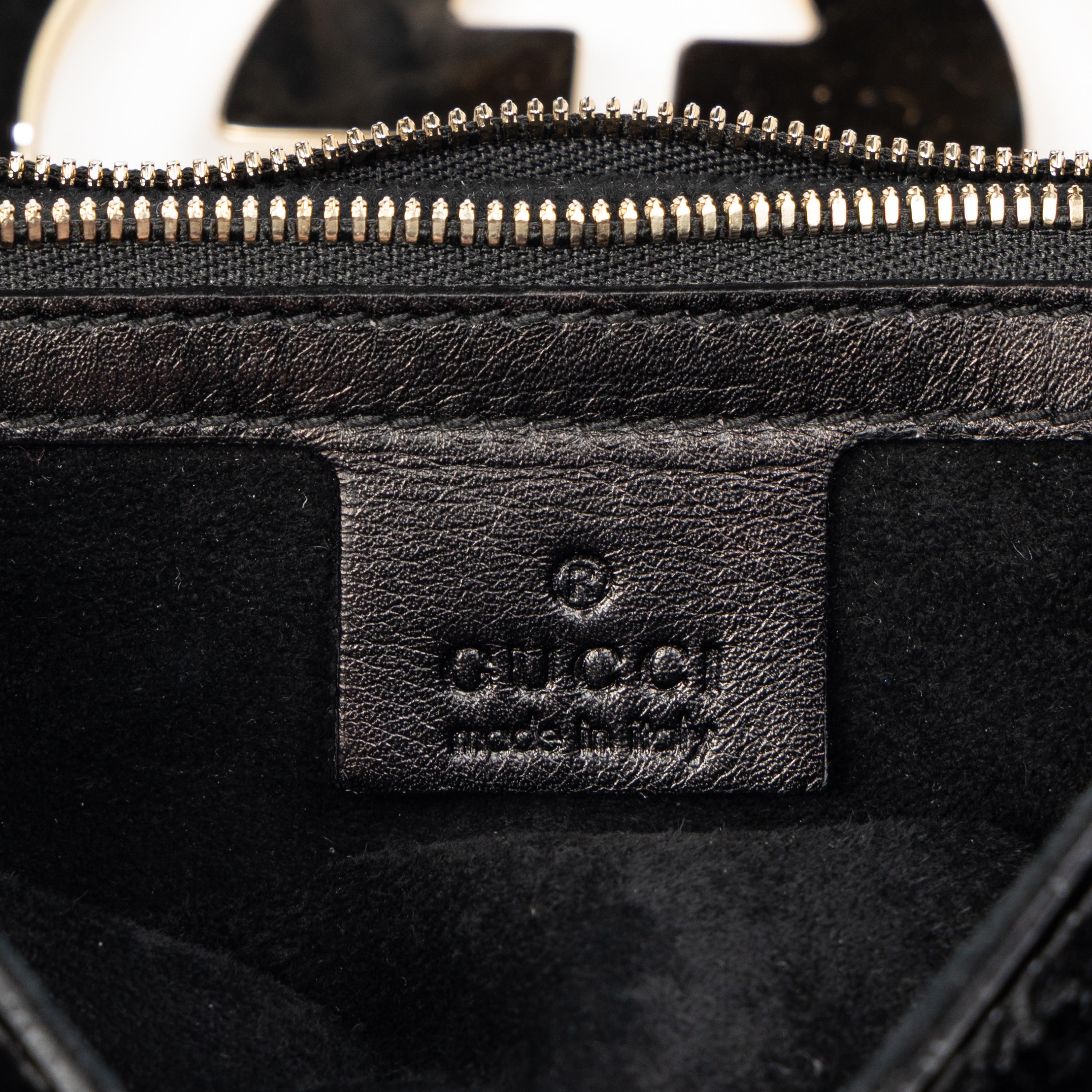GUCCI, BLACK PATENT BRITT TOTE BAG