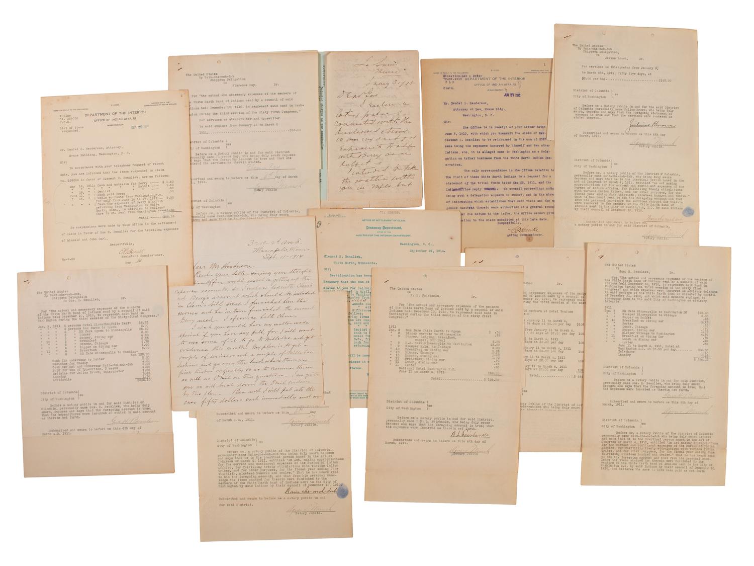 [NATIVE AMERICAN]. Archive of documents related to lawyer Daniel B. Henderson and his legal representation of various bands of Chippewa Indians.