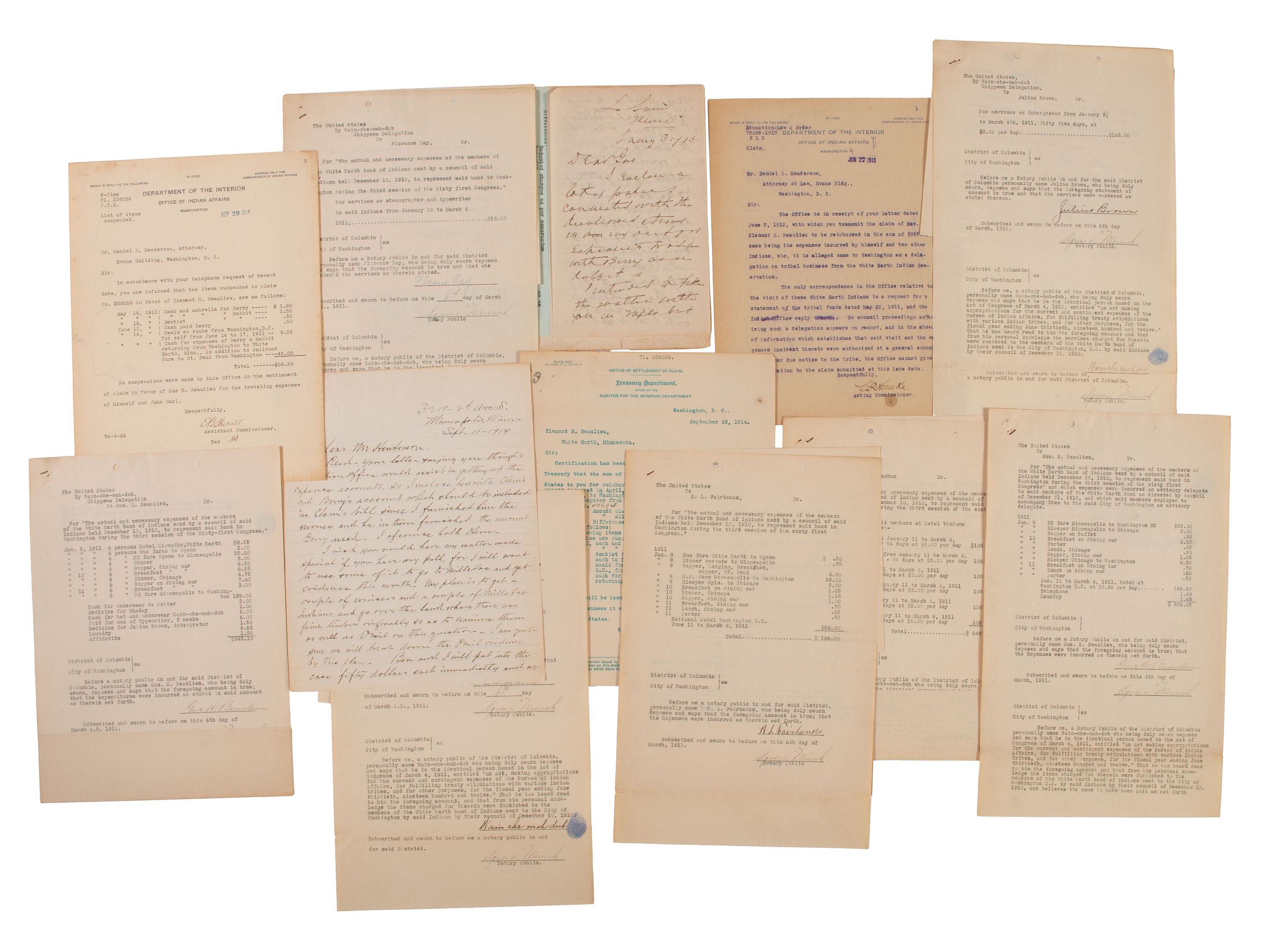 [NATIVE AMERICAN]. Archive of documents related to lawyer Daniel B. Henderson and his legal representation of various bands of Chippewa Indians.