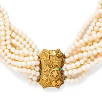 A Yellow Gold and White Coral Torsade Necklace,