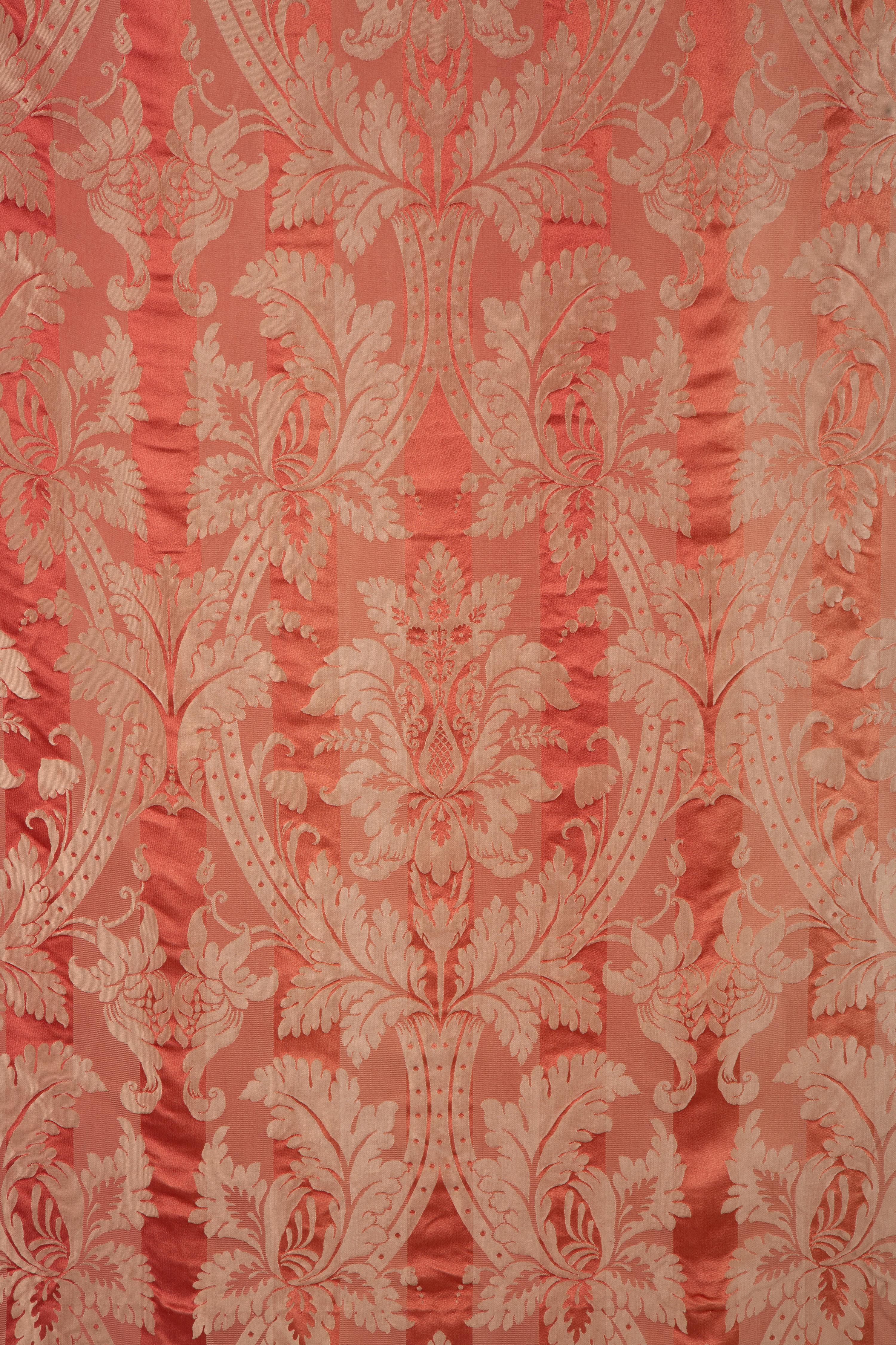 A Pair of Scalamandré Silk Damask Drapery Panels with Valance — 20th Century