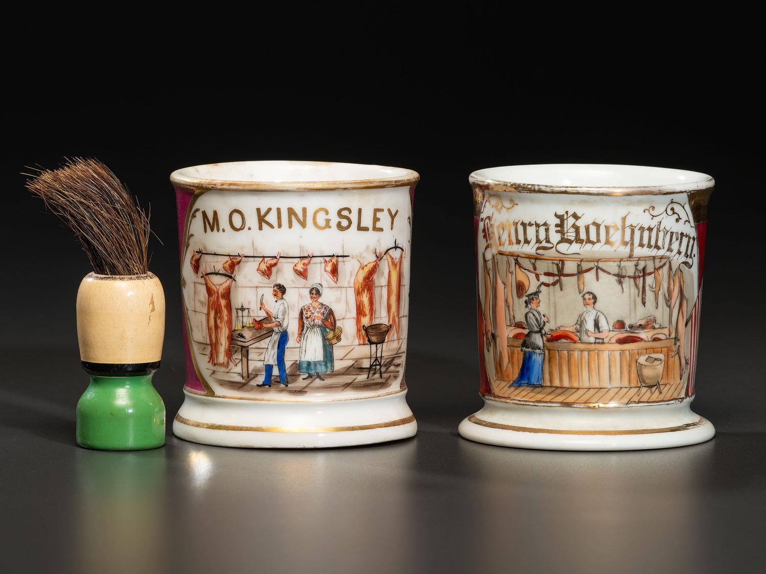 Two Butcher's Porcelain Occupational Shaving Mugs