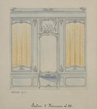 Attributed to Eugène Dienst (French, 19th Century), A Group of Six Hand-Drawn and Painted Studies of French Interiors