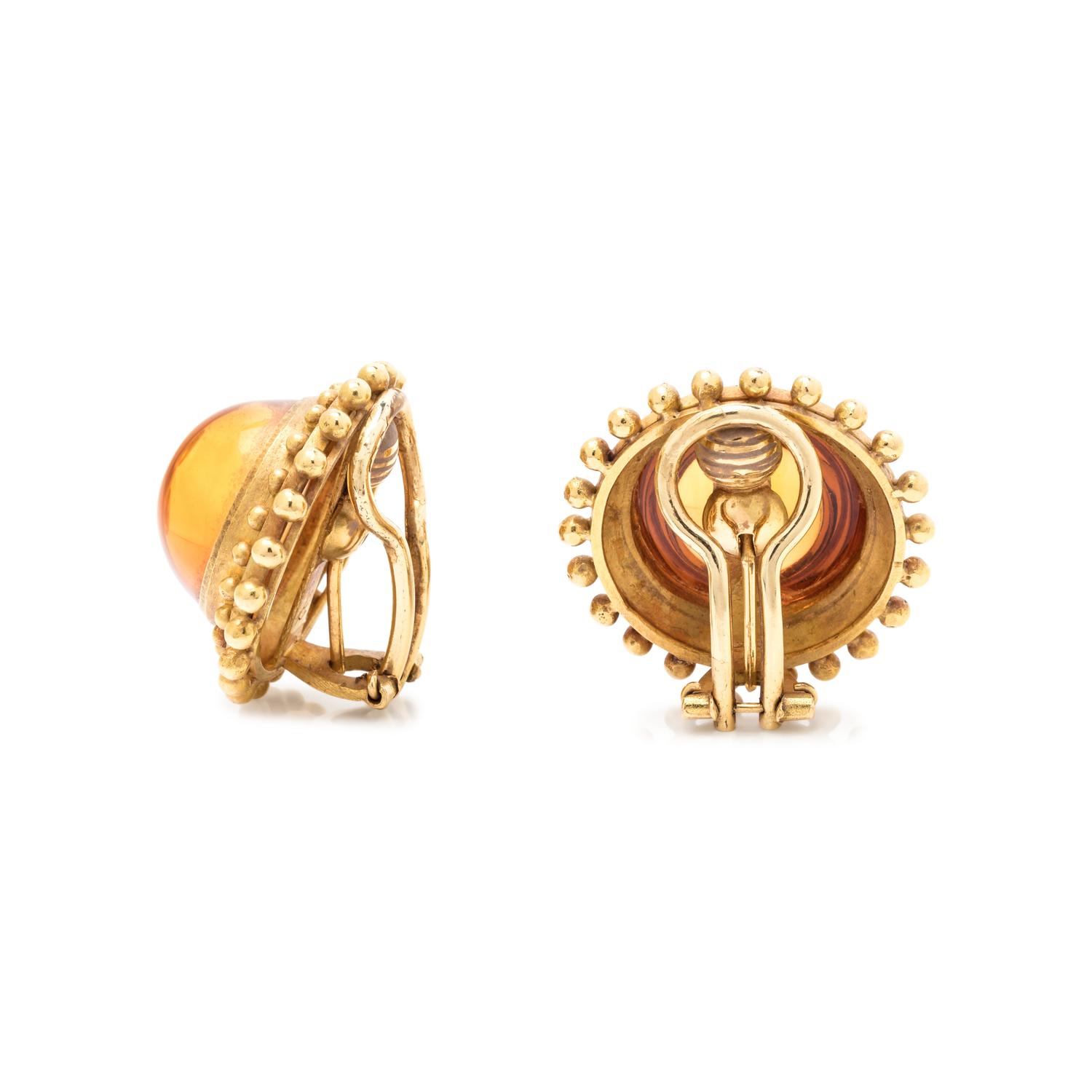 ELIZABETH LOCKE, YELLOW GOLD AND CITRINE EARCLIPS