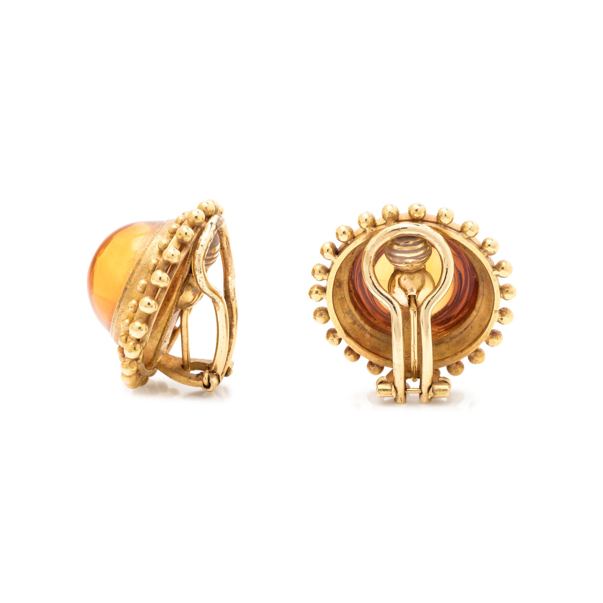 ELIZABETH LOCKE, YELLOW GOLD AND CITRINE EARCLIPS
