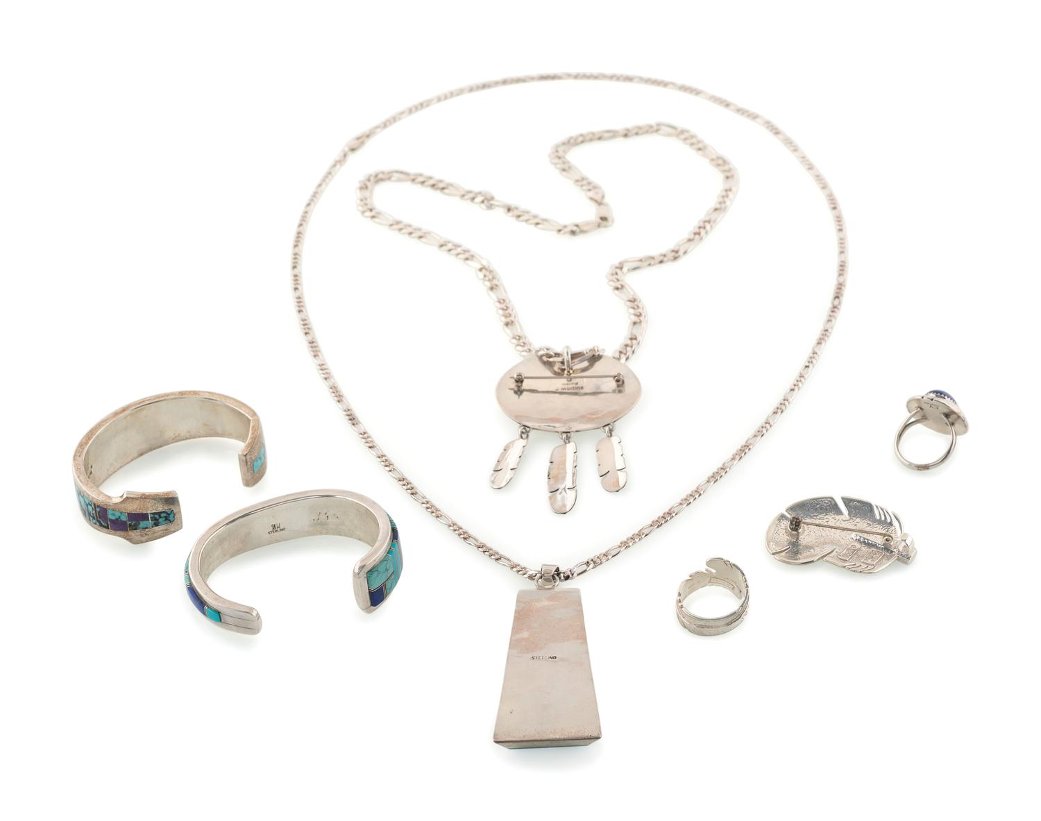 Navajo and Southwestern-style Sterling Silver and Mosaic Inlay Jewelry