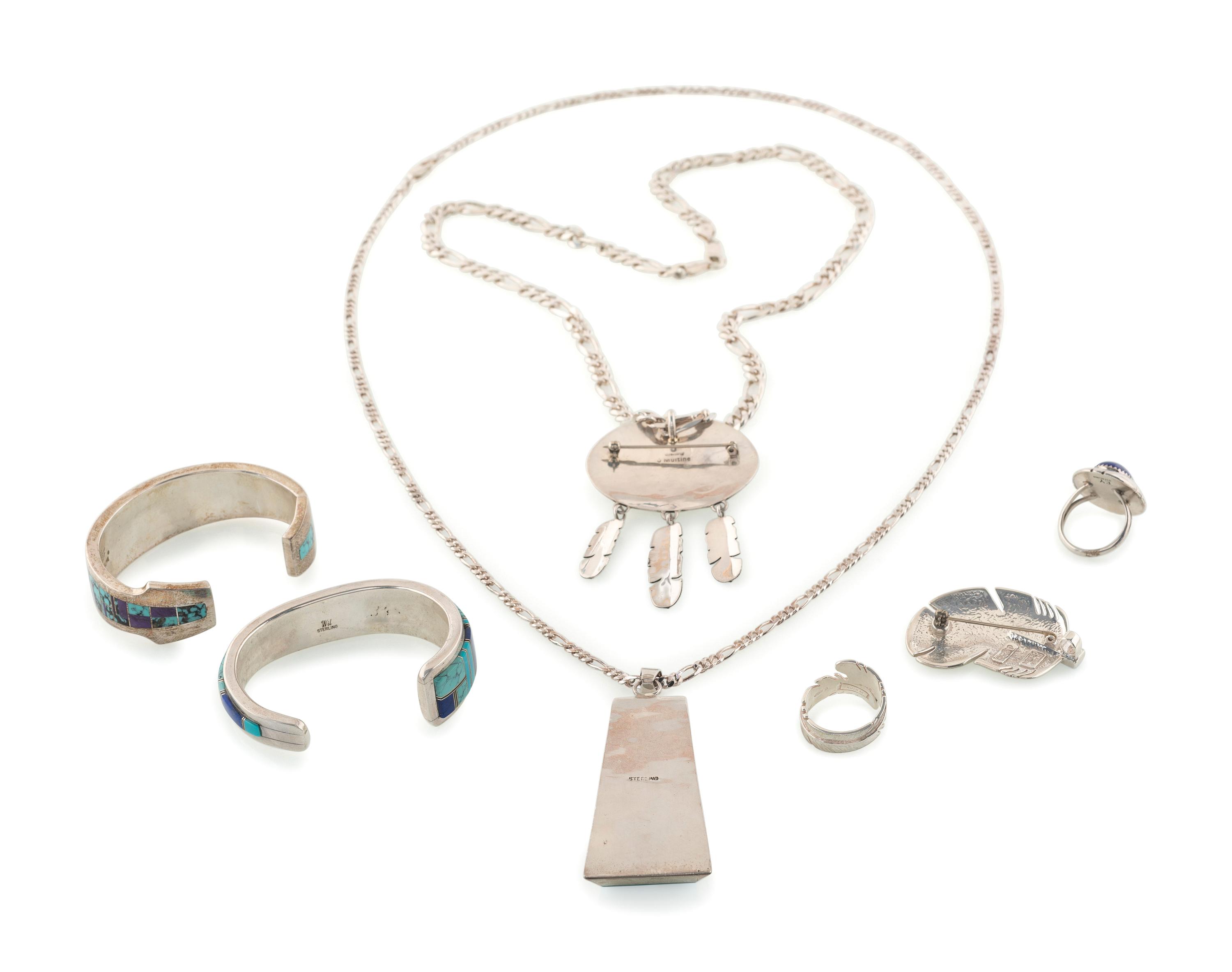Navajo and Southwestern-style Sterling Silver and Mosaic Inlay Jewelry
