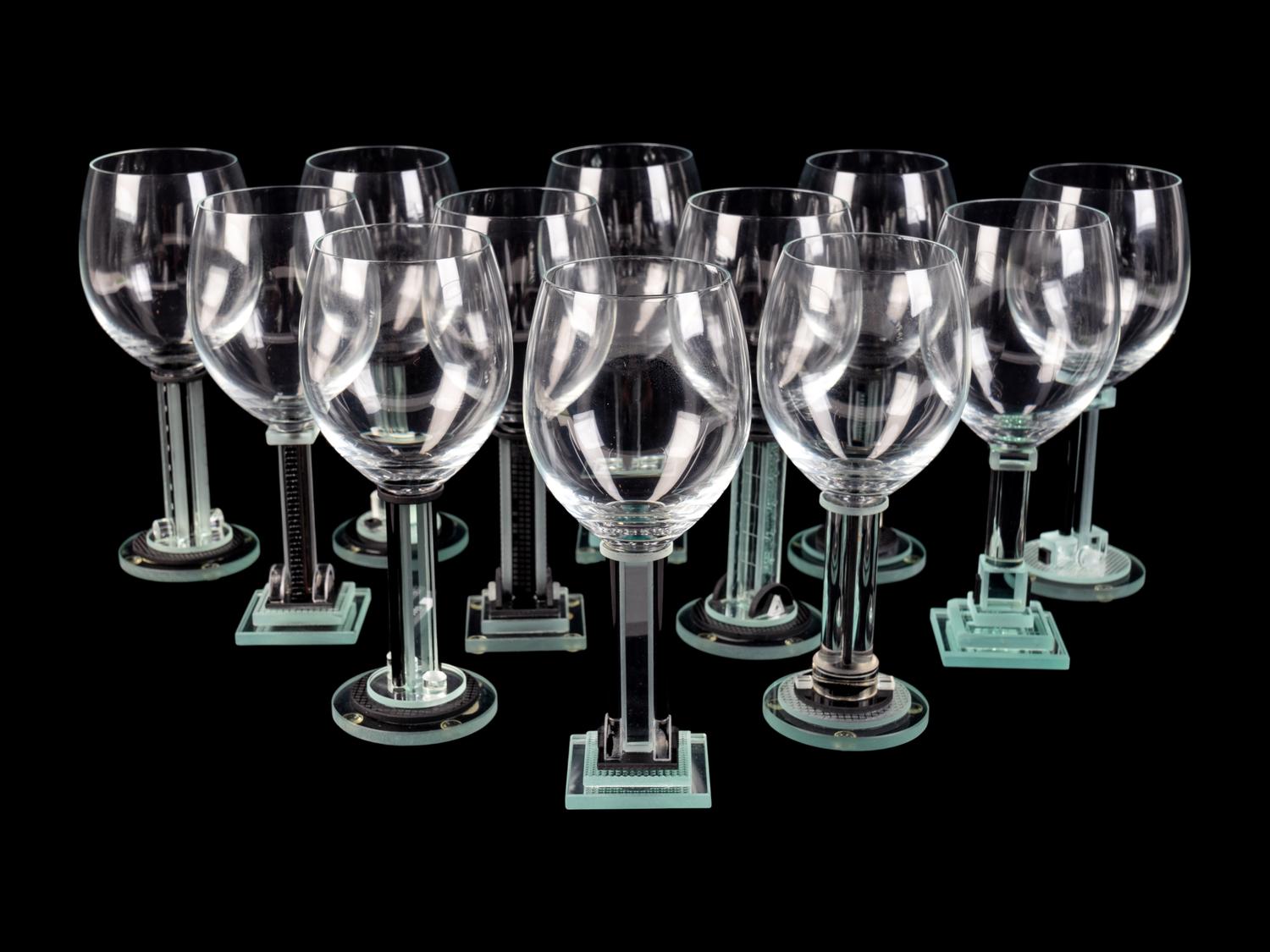 A Set of Twelve George Ponzini Jazz Pattern Stemmed Wines — 20TH CENTURY