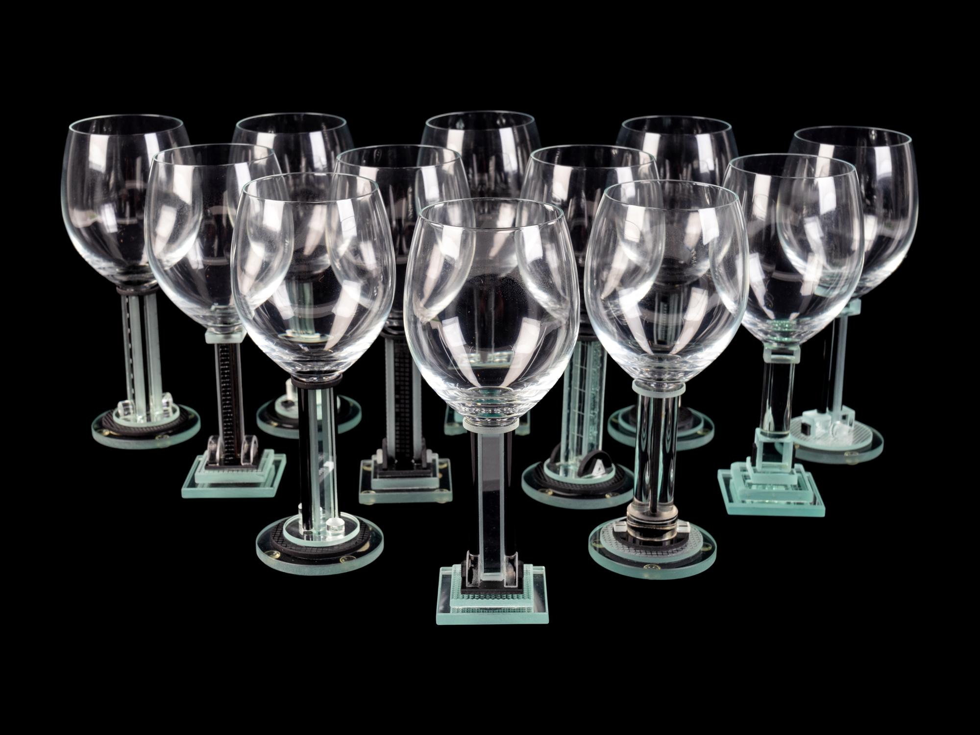 A Set of Twelve George Ponzini Jazz Pattern Stemmed Wines — 20TH CENTURY