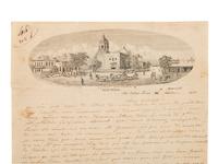 [TEXAS PICTORIAL LETTERSHEET]. THIELEPAPE, Wilhelm Carl August (1814-1904), lithographer. Main Plaza. San Antonio, Texas. San Antonio: W. C. A. Thielpape, [ca 1855].