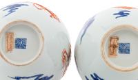 A Pair of Chinese Iron Red Decorated and Underglaze Blue Porcelain Bottle Vases