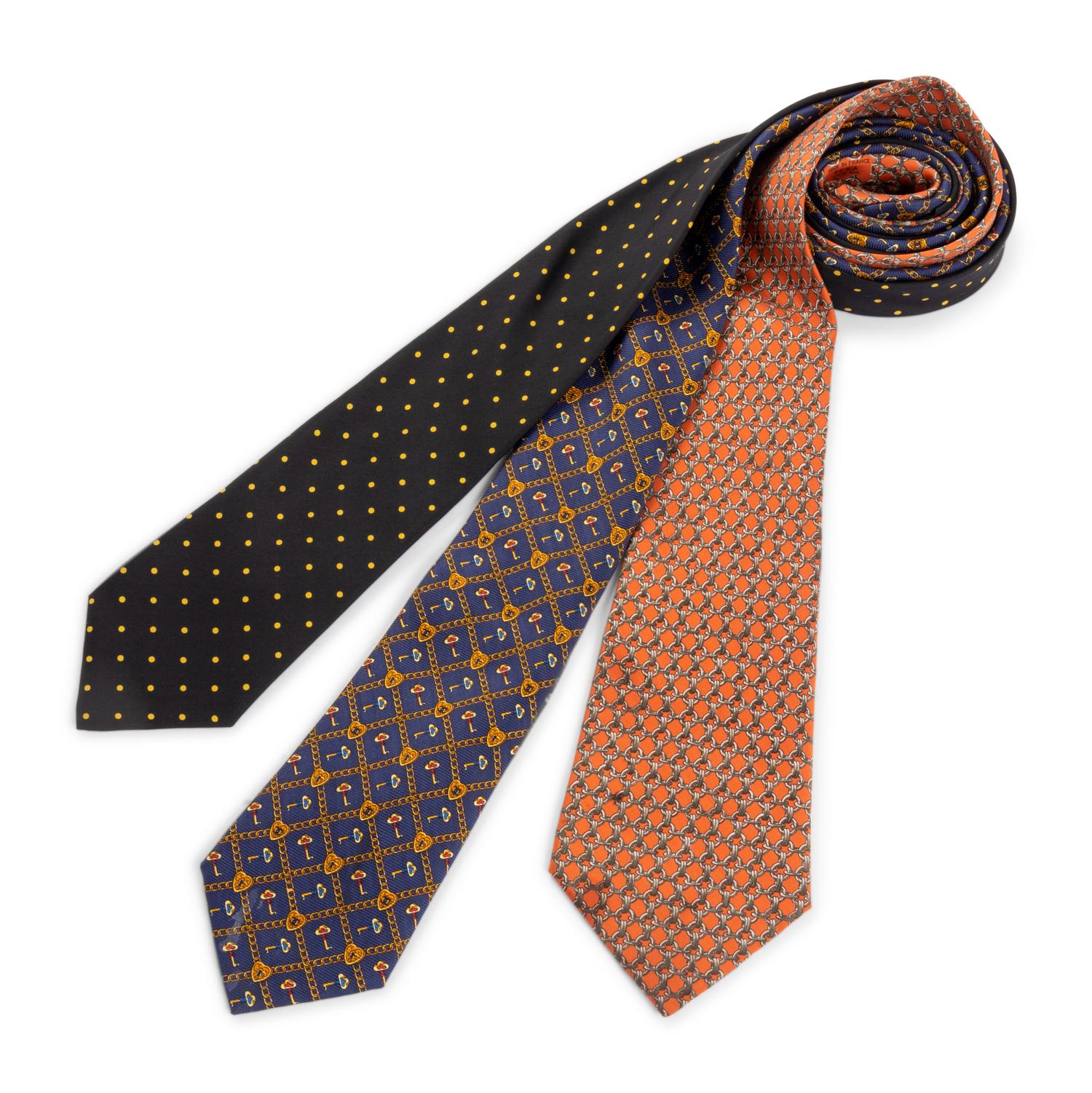 Three Men's Designer Ties: One Hermès, One Fendi, One Chanel
