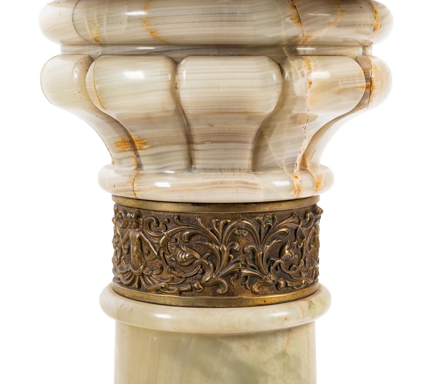 A Continental Gilt Metal Mounted Onyx Pedestal